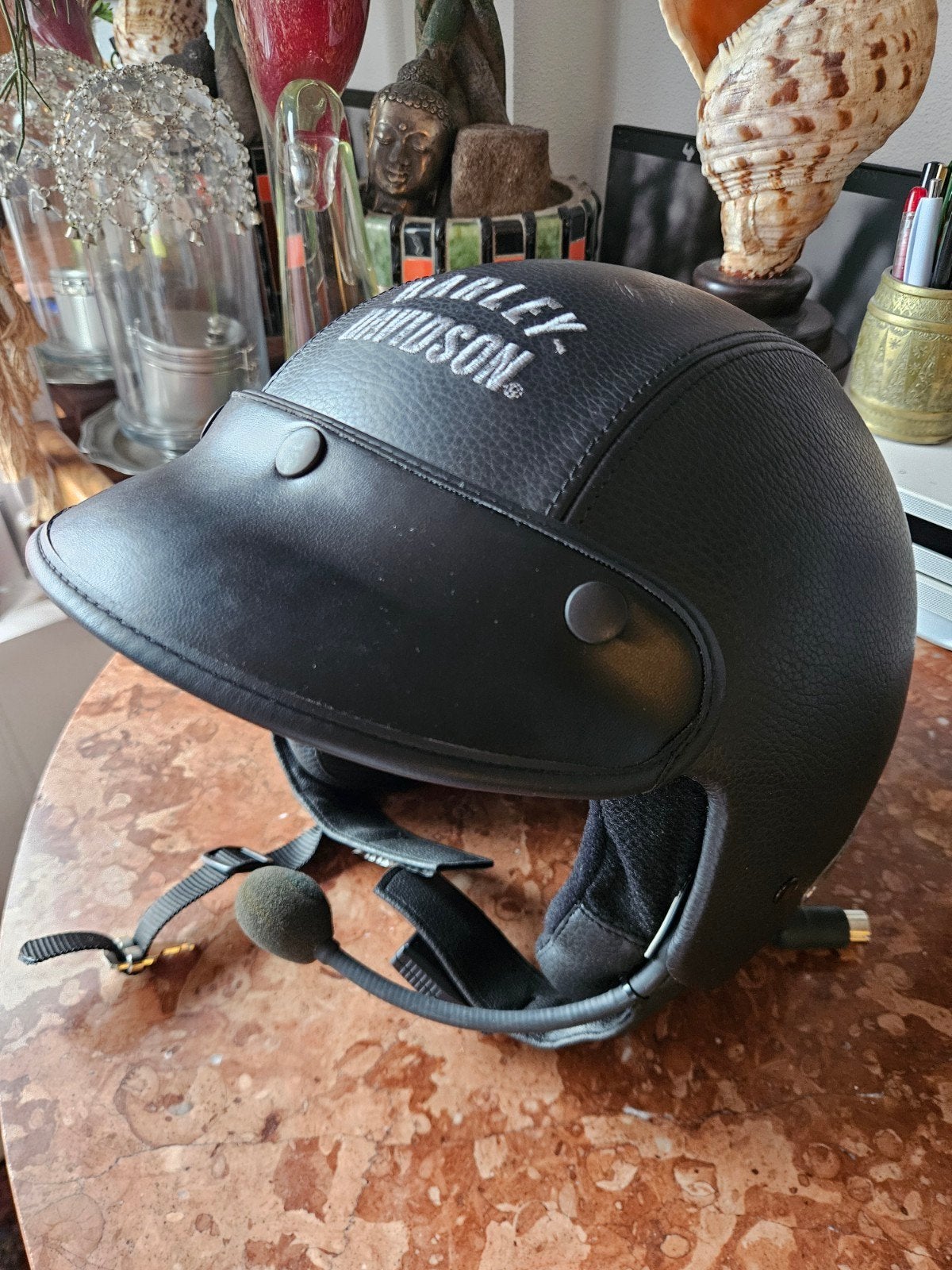 Harley Davidson helm met leren bekleding en headset - maat L, Overige merken, Jethelm, Ophalen of Verzenden, L