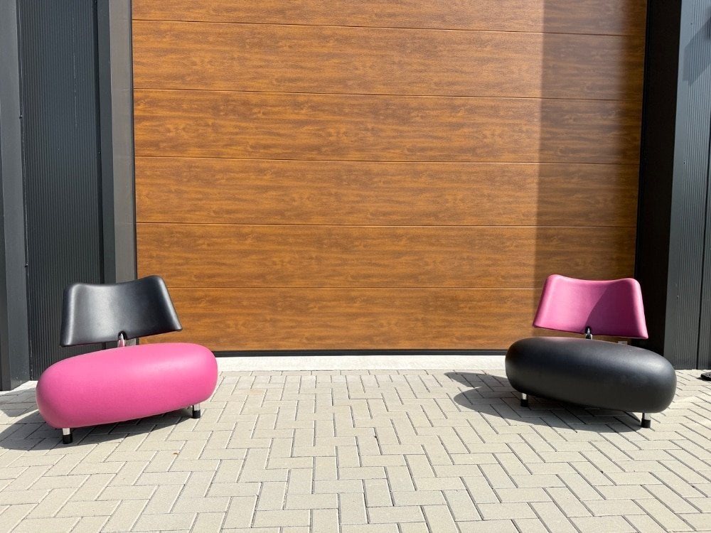 2 Als nieuw Leolux Pallone Outdoor fauteuil roze zwart stoel