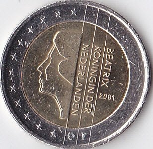 2 euro 2001 Nederland - vrijwel UNC., Ophalen of Verzenden, Overige landen, 2 euro, Losse munt
