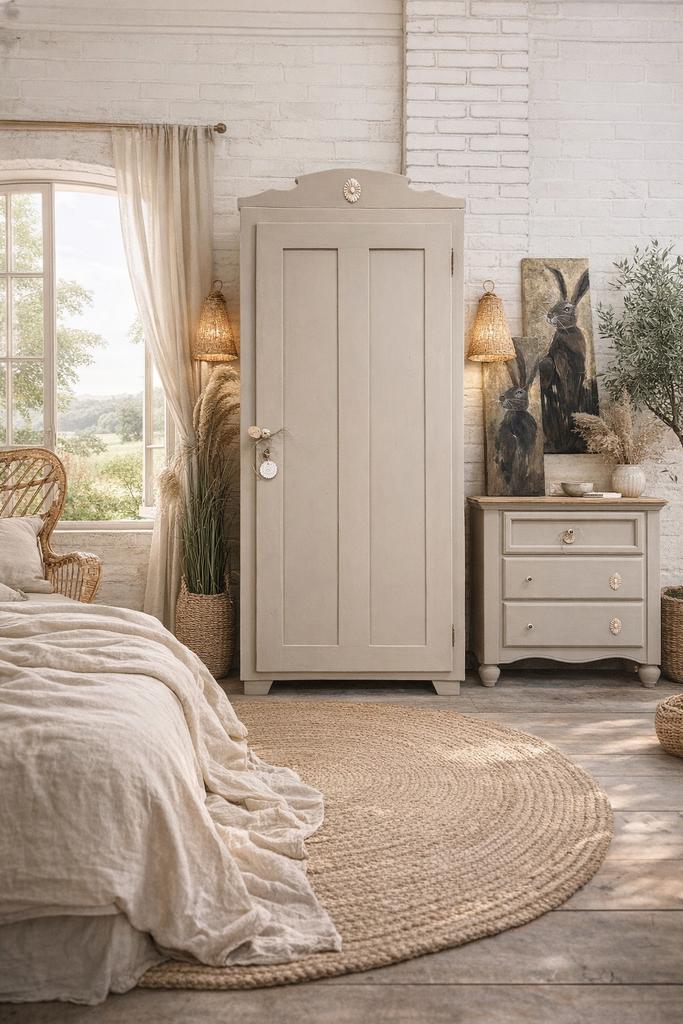 Linnenkast meidenkast eendeurskast vintage kledingkast taupe, Ophalen, 50 tot 70 cm, 105 cm of meer, Zo goed als nieuw