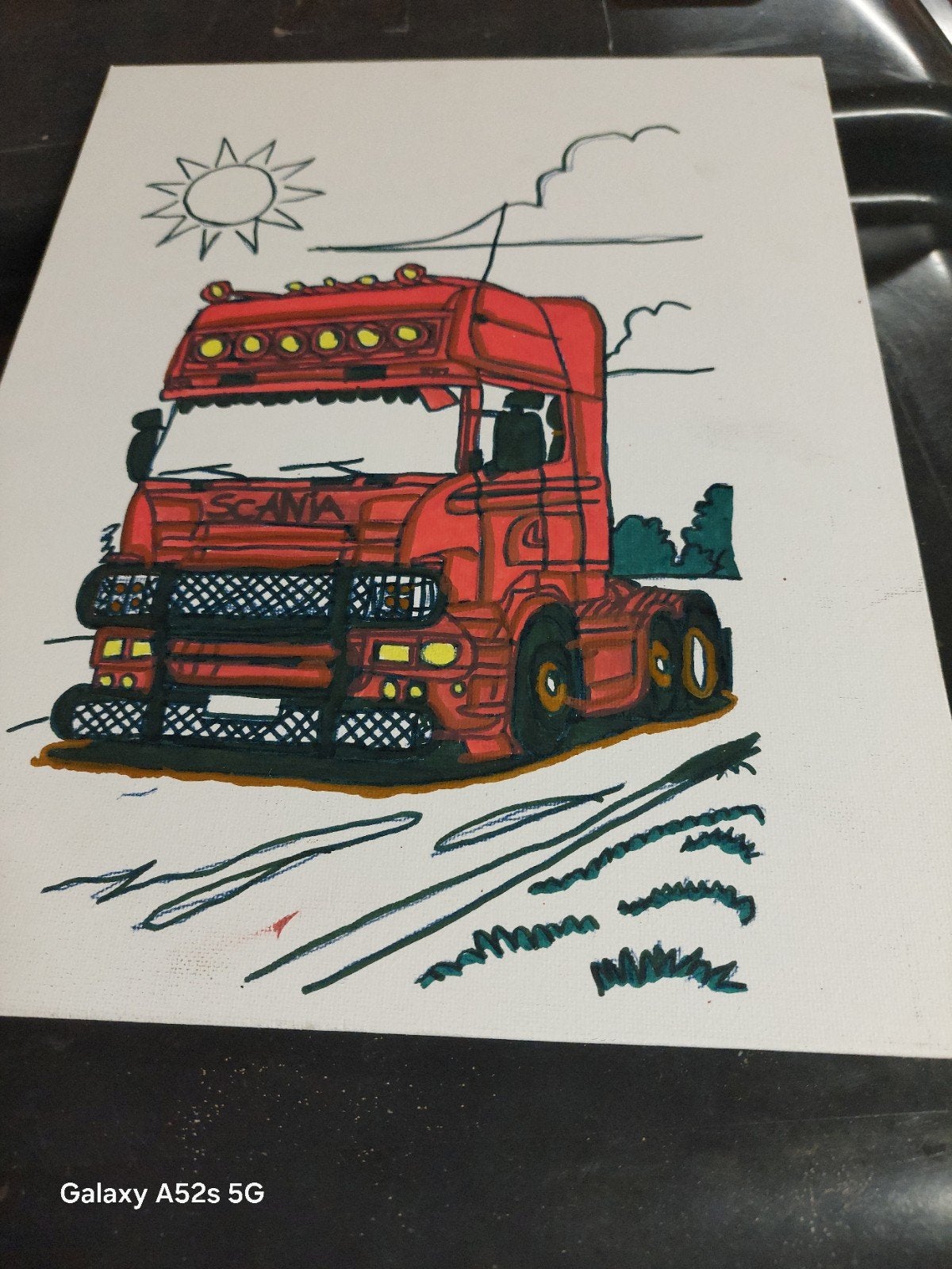 Handgetekende Scania vrachtwagen, Ophalen, Tekening, Gemengde techniek, Handgemaakt