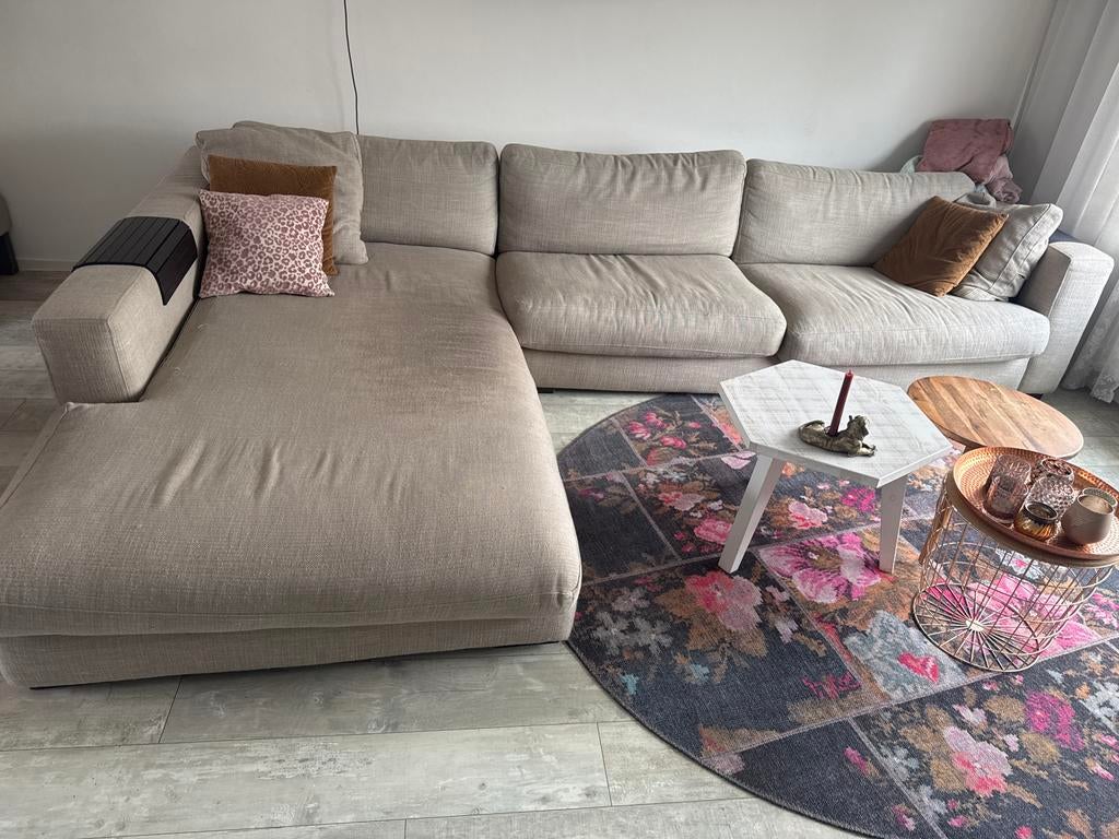 Grote comfortabele hoekbank, beige, Ophalen, Gebruikt, 100 tot 125 cm, Hoekbank