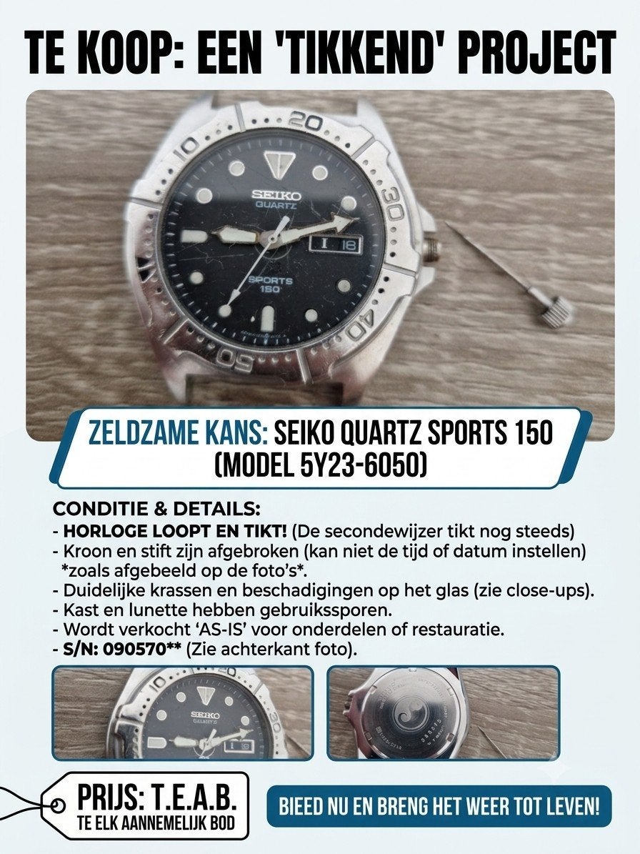 seiko quartz Horloge - Project horloge, Ophalen of Verzenden, Staal, Seiko, 1960 of later