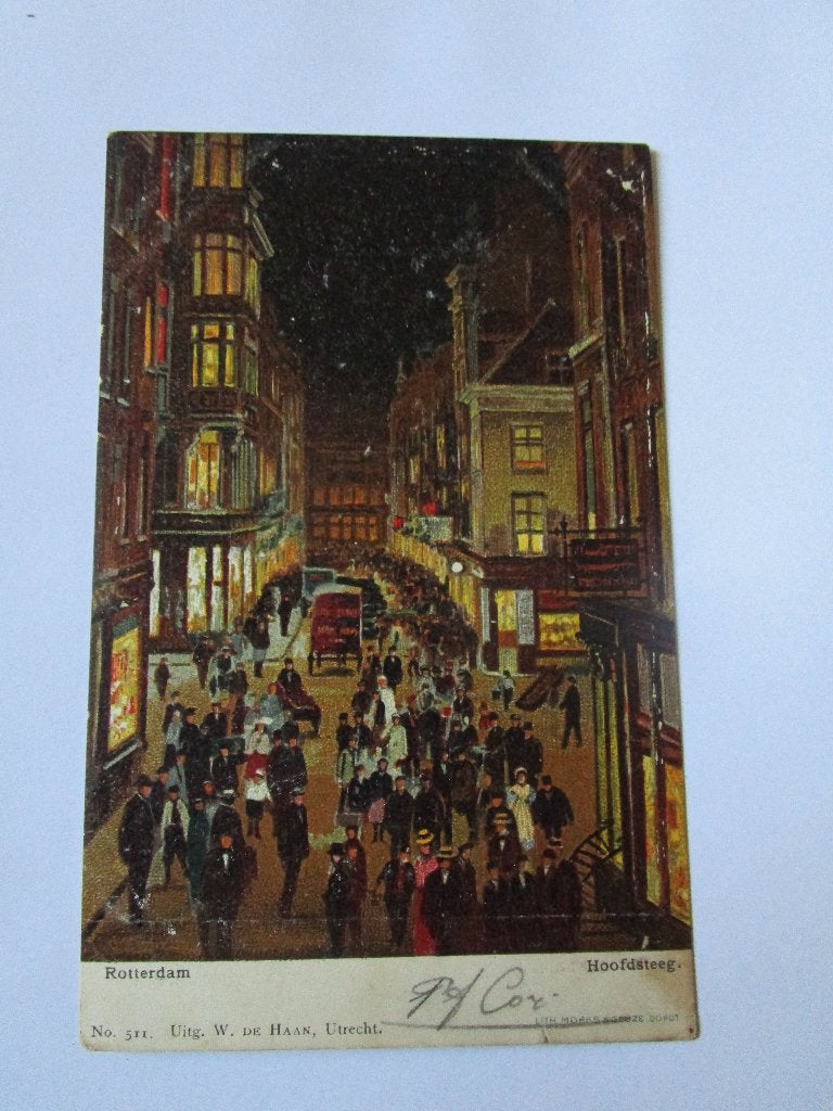 Ansichtkaart Rotterdam - Hoofdsteeg 1910 uitgave W.De Haan, Verzamelen, Verzenden, Voor 1920, Zuid-Holland