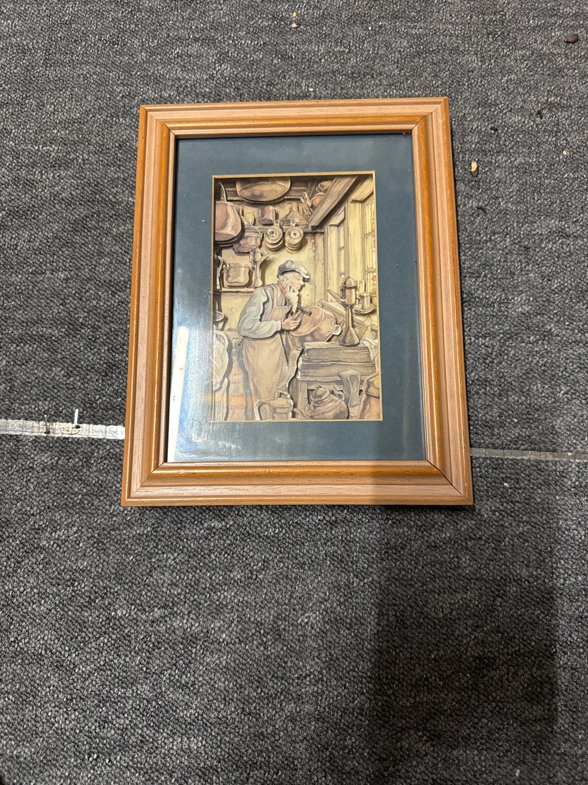 Vintage 3D-kunstwerk van ambachtsman in werkplaats, Portret of Personen, Ophalen of Verzenden, Ingelijst, Vintage