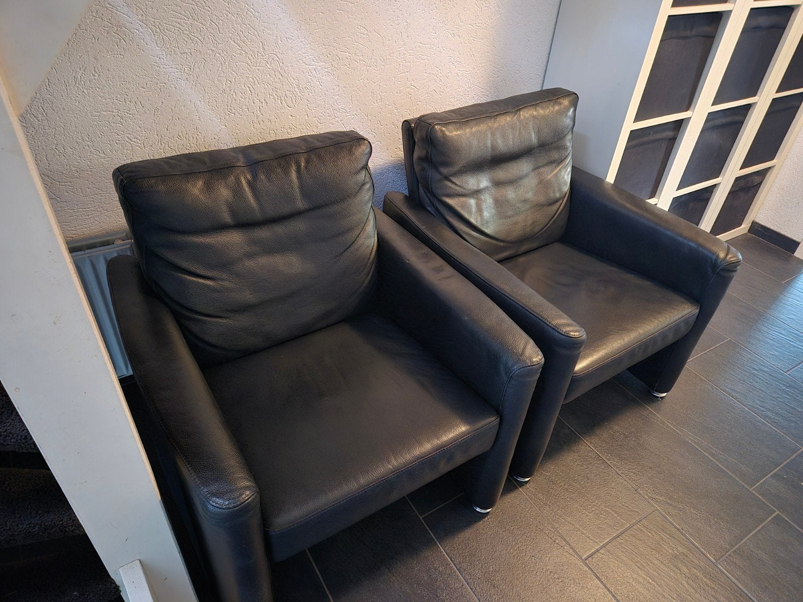 Twee Manzoni leren fauteuils - Zwart Gratis!!, Ophalen, Gebruikt, Twee, Zwart