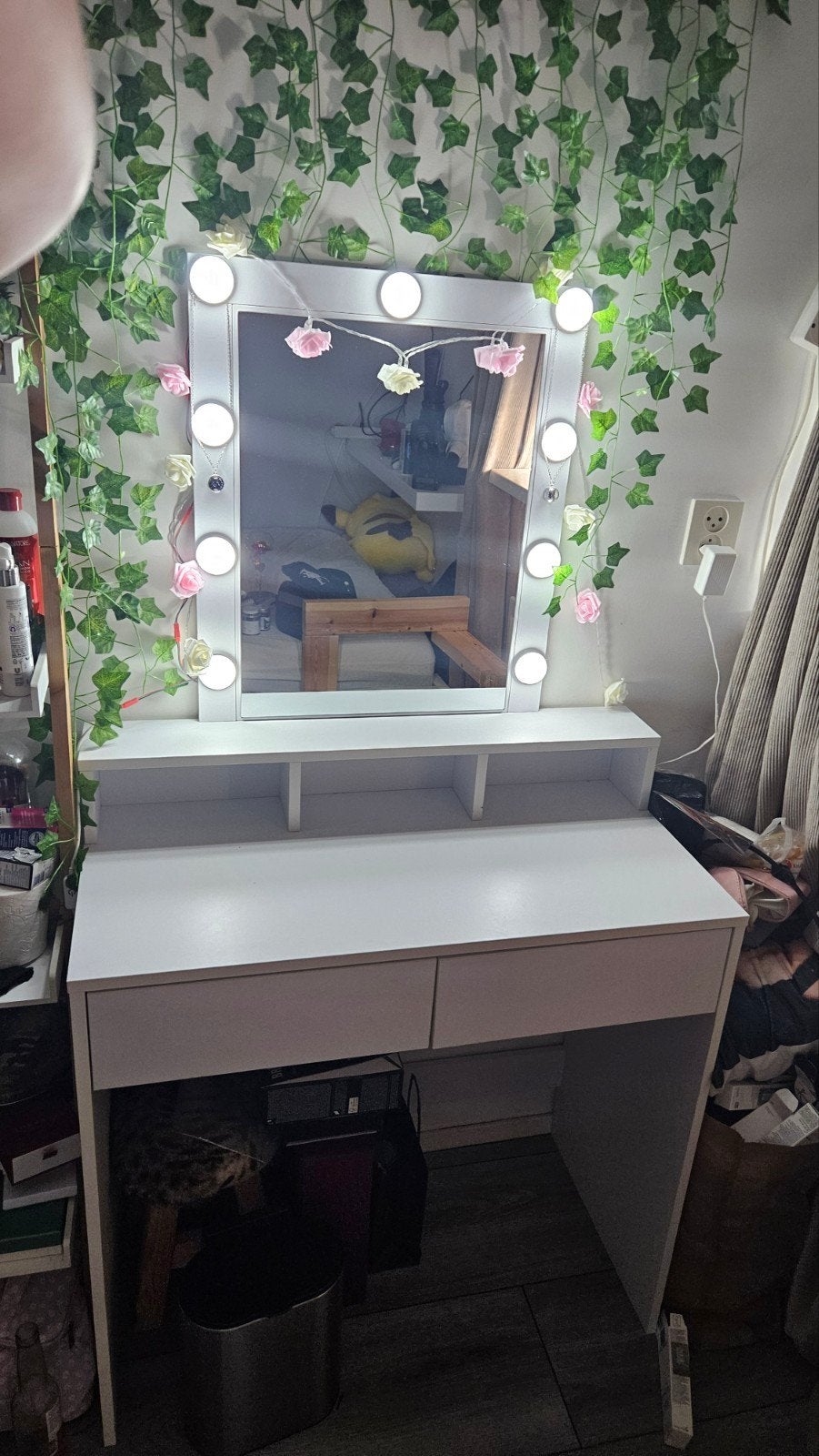 Kaptafel met spiegel en verlichting + opbergruimte, Ophalen, 50 tot 100 cm, Minder dan 100 cm
