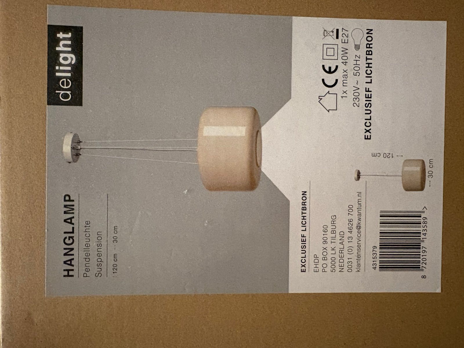 Kwantum DeLight Hanglamp - Nieuw in doos, Ophalen, Nieuw, Metaal, E27 (groot)