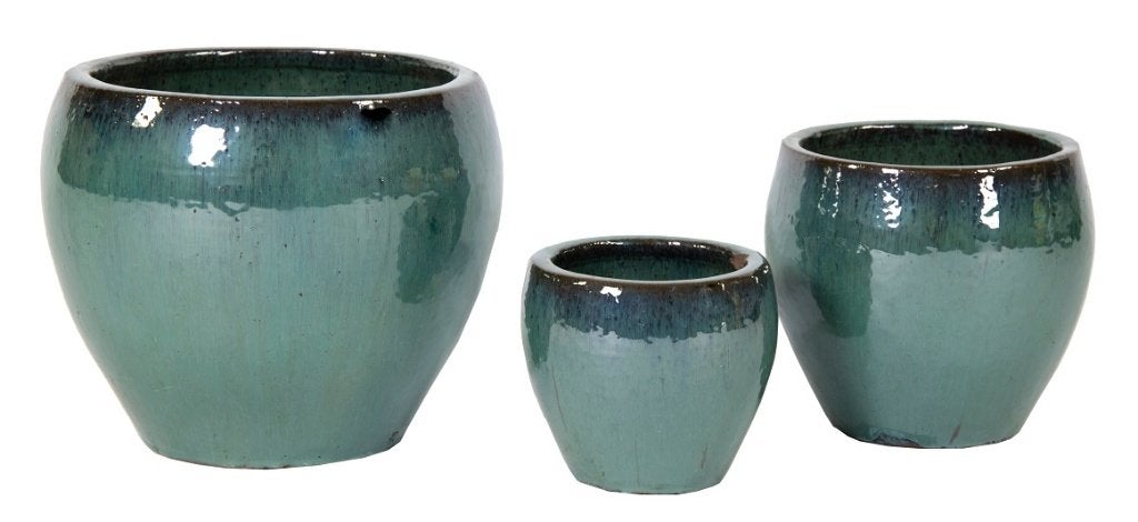 TUINPOTTEN CELADON GEGLAZUURD BOL 3 DLG SET NIEUW, -, -, Rond, Nieuw