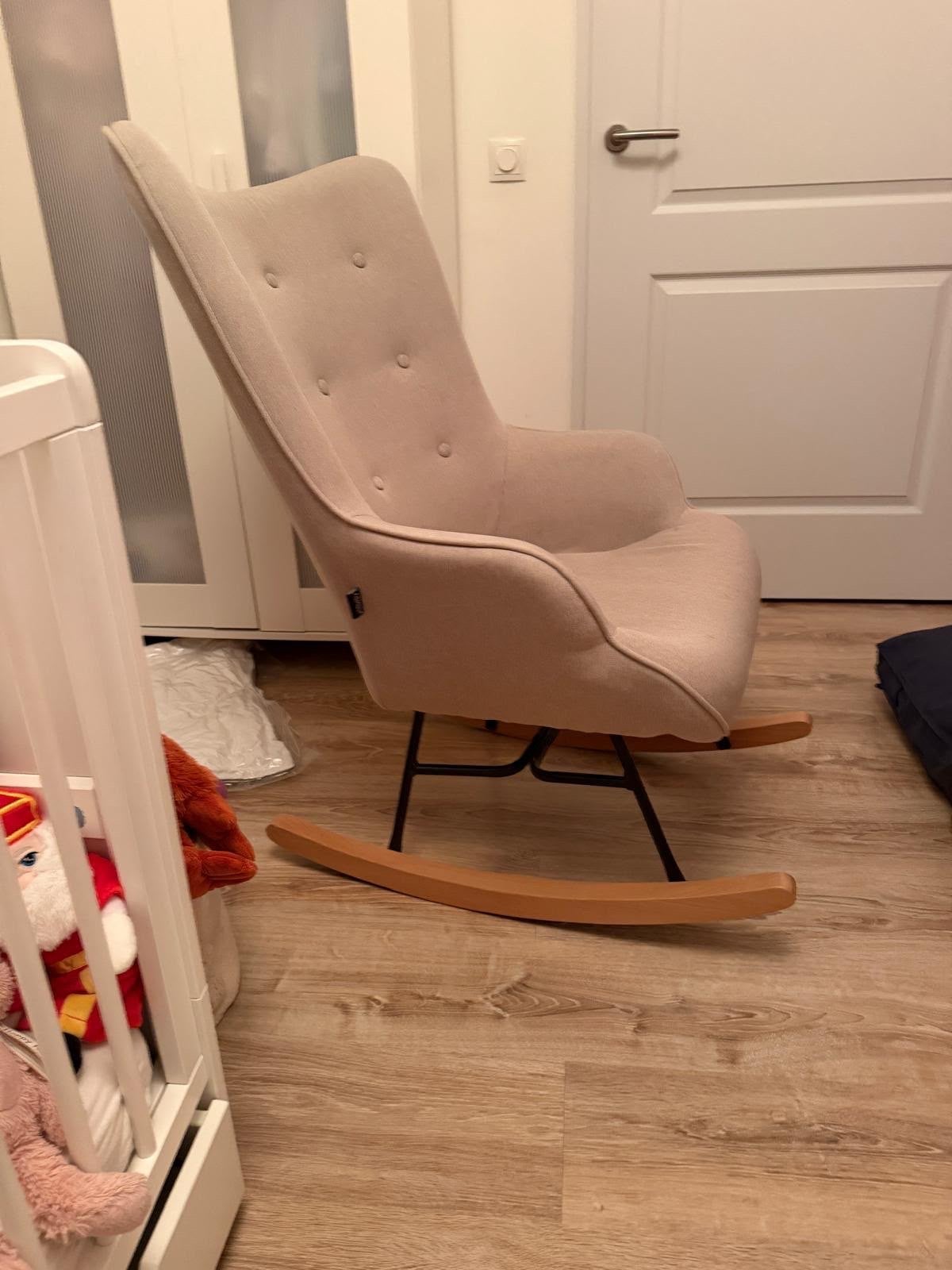 Comfortabele Schommelstoel - Beige Stof & Hout, Ophalen, Gebruikt, Overige kleuren, Eén
