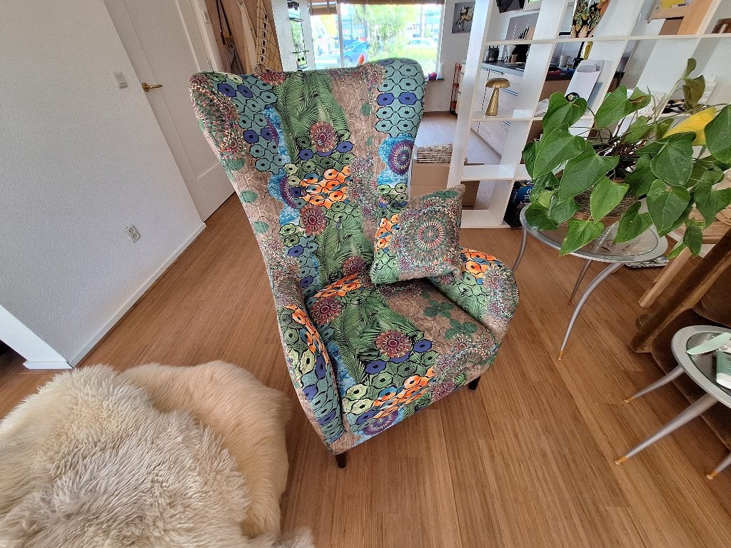 De bekende Moor Fauteuil XL uitgevoerd in Jungle stof, Ophalen, Lef hebben, 75 tot 100 cm, Zo goed als nieuw