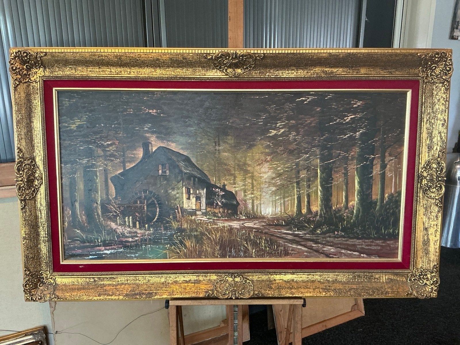Schilderij Boert - Watermolen in boslandschap (88x148cm), Doek, Realistisch, Ophalen of Verzenden, Gesigneerd