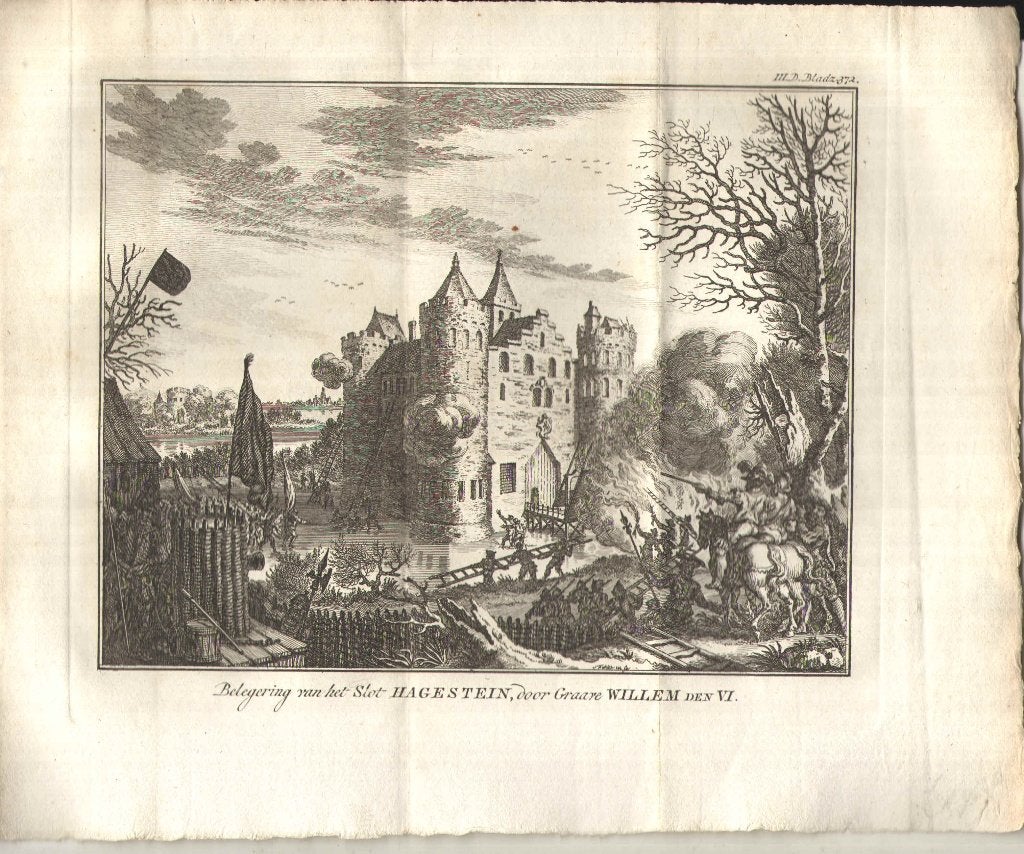 Belegering van het slot Hagesteyn, Met tekst, Militair, Ophalen of Verzenden, Gravure