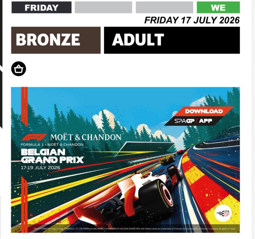 Brons Ticket F1 - Spa Grand prix - vrijdag, Eén persoon