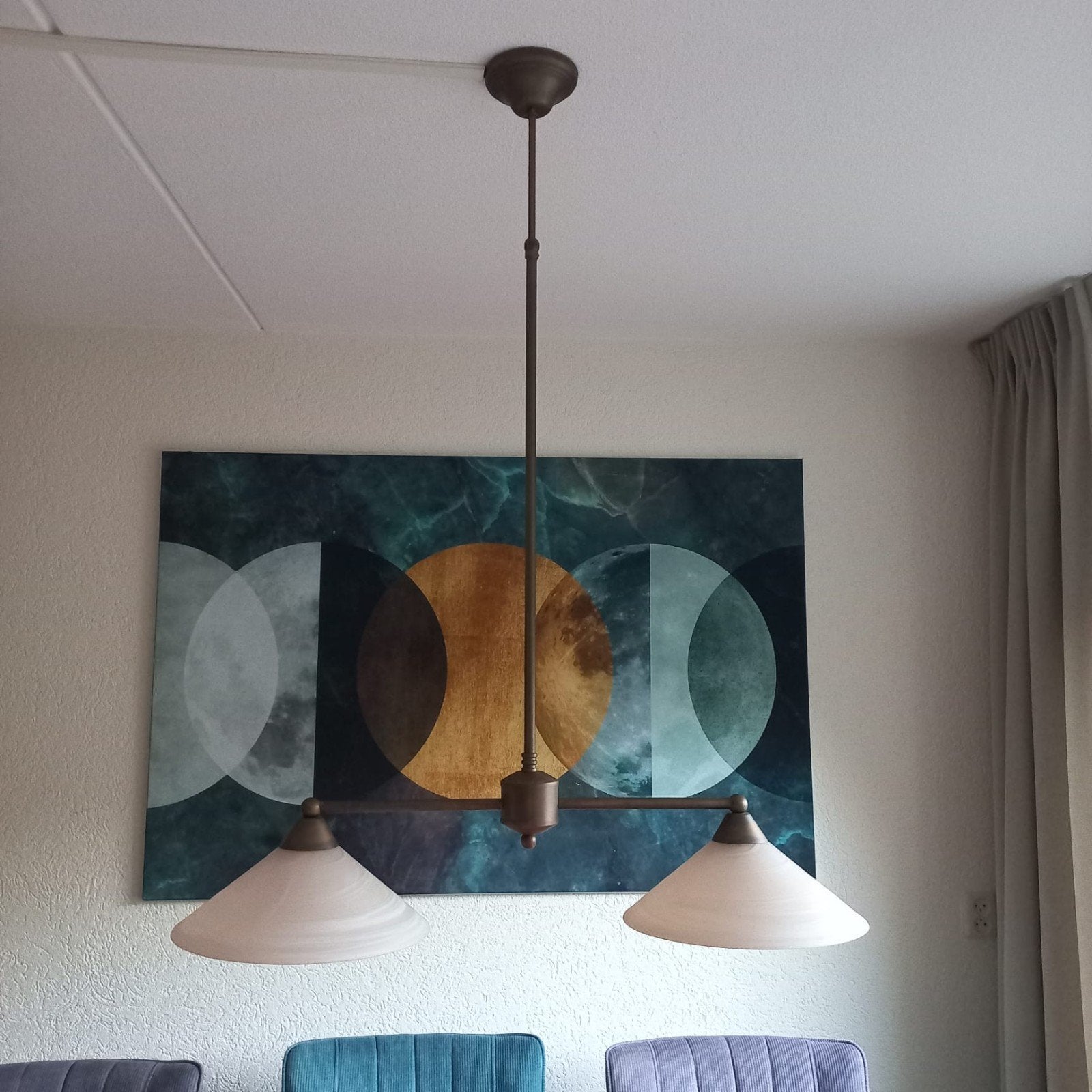 dimbare (op lamp) hanglamp boven de tafel, Ophalen, Hanglamp, E27 (groot), Glas