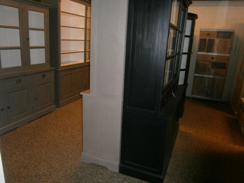 Buffet/vitrinekasten GRIJS landelijke met hand geschilderd, 200 cm of meer, Teakhout, Nieuw, Ophalen of Verzenden