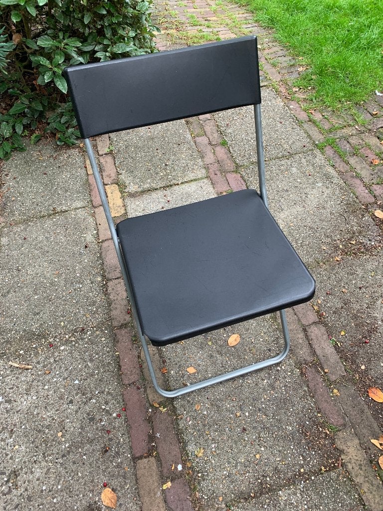 20 zwarte inklapbare stoelen, Tuin en Terras, Ophalen, Gebruikt, Kunststof, Inklapbaar