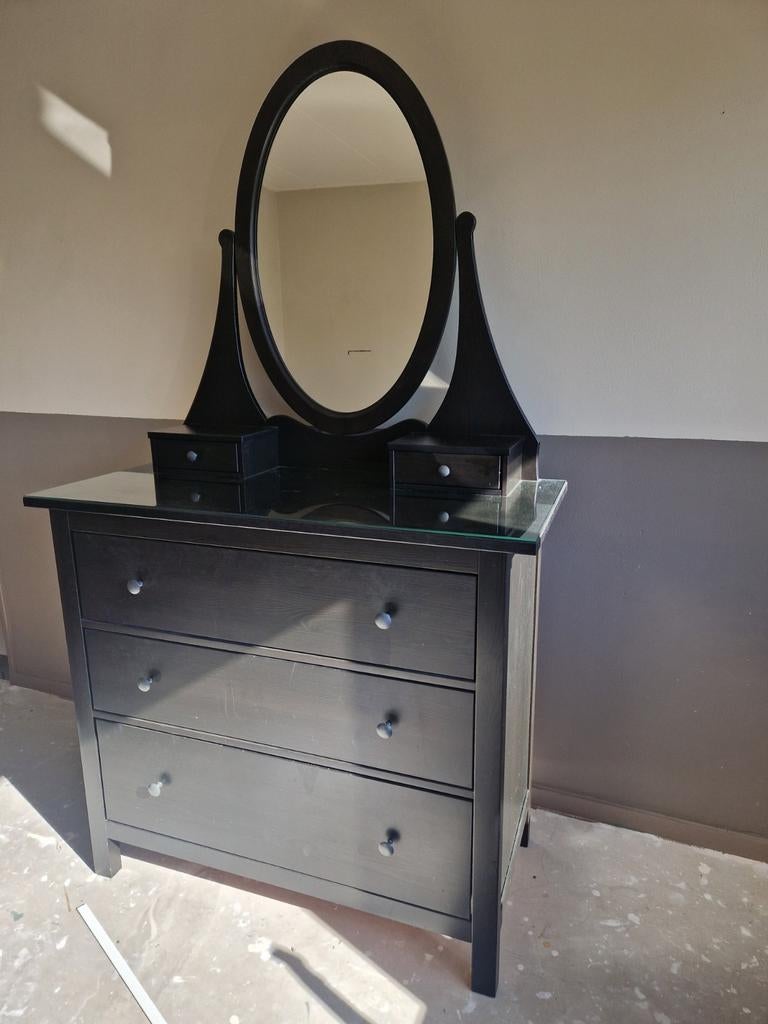 IKEA Hemnes Ladekast Kaptafel met Spiegel - Zwart, Ophalen, Zo goed als nieuw