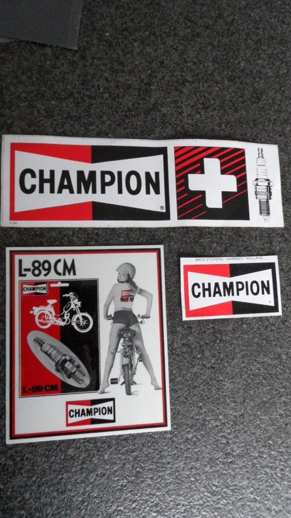 Champion bougie stickers 3 x, Verzenden, Zo goed als nieuw, Gebruiksvoorwerp