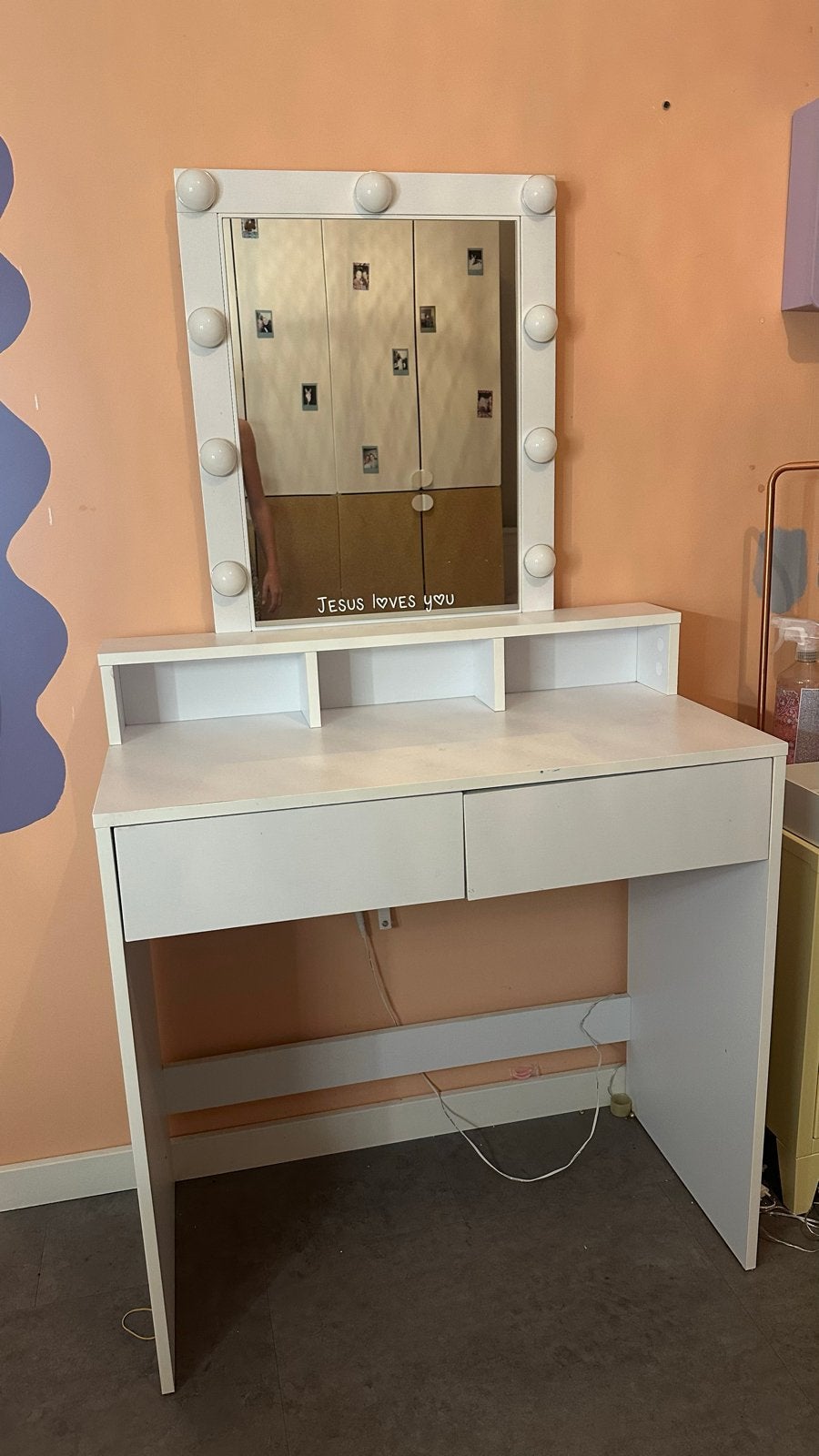 Witte kaptafel met verlichte spiegel en lades, Ophalen, Gebruikt, 100 tot 150 cm, 50 tot 100 cm