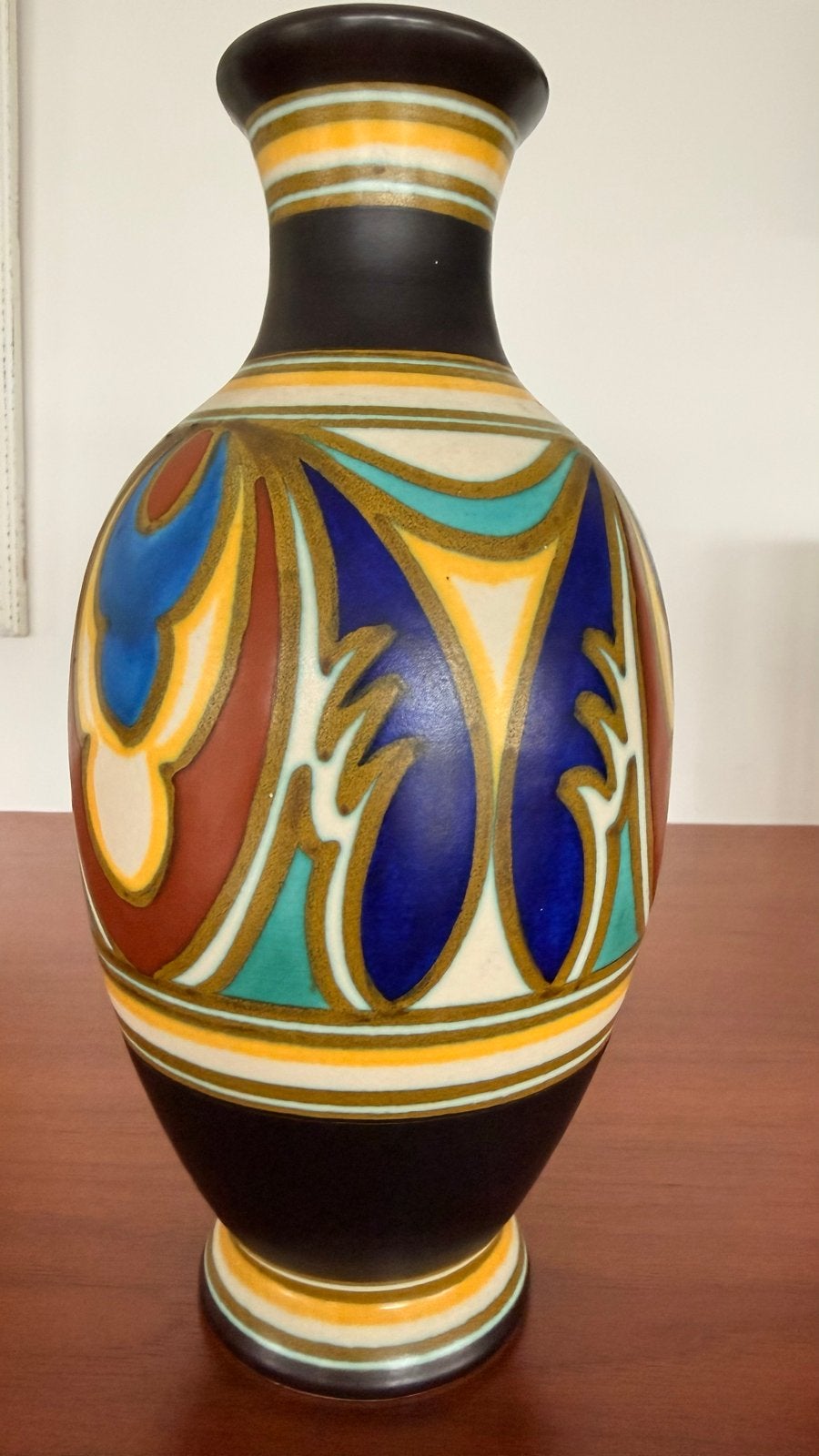 Prachtige Art Deco vaas met kleurrijk decor, Ophalen of Verzenden