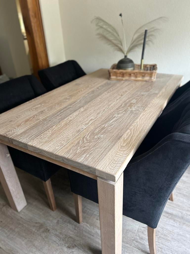Eiken eettafel grey wash - 160x95x78,5 cm - Zo goed als nieu, Ophalen, Eikenhout, 50 tot 100 cm, Zo goed als nieuw