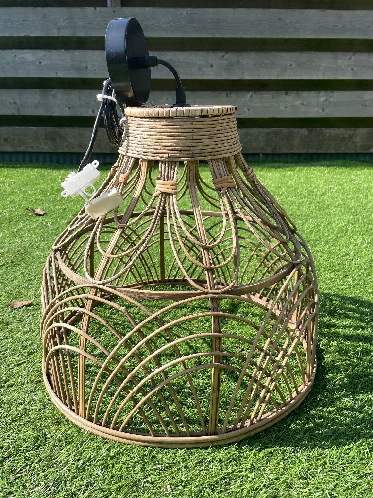 Bamboe hanglamp met bogen, Gebruikt, Natuurlijk materiaal, Beige, Rond