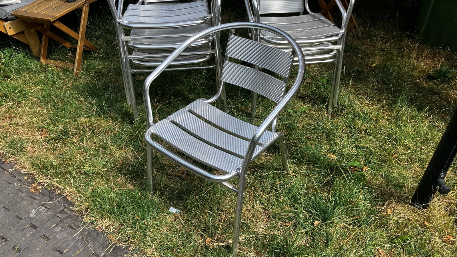 Aluminium bistro tuinstoelen, onverslijtbaar, Ophalen, Gebruikt, Aluminium, Stapelbaar