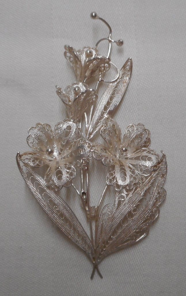 Prachtige grote zilveren filigrain broche nr.293, Verzenden, Zo goed als nieuw, Zilver, Zilver