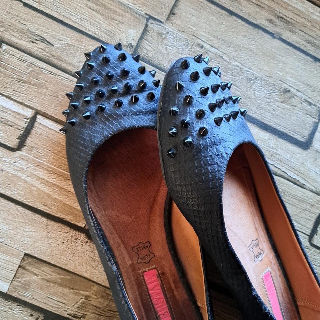 Superstar - stoere leren flats met spikes, 38, Verzenden, Zwart, Ballerina's, X