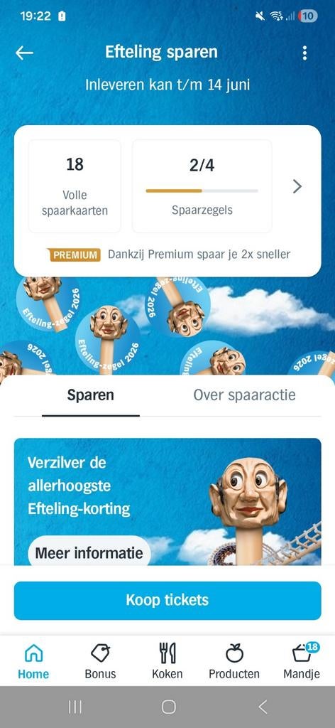 18 volle spaarkaarten AH korting op Efteling TE KOOP:, Albert Heijn, Ophalen