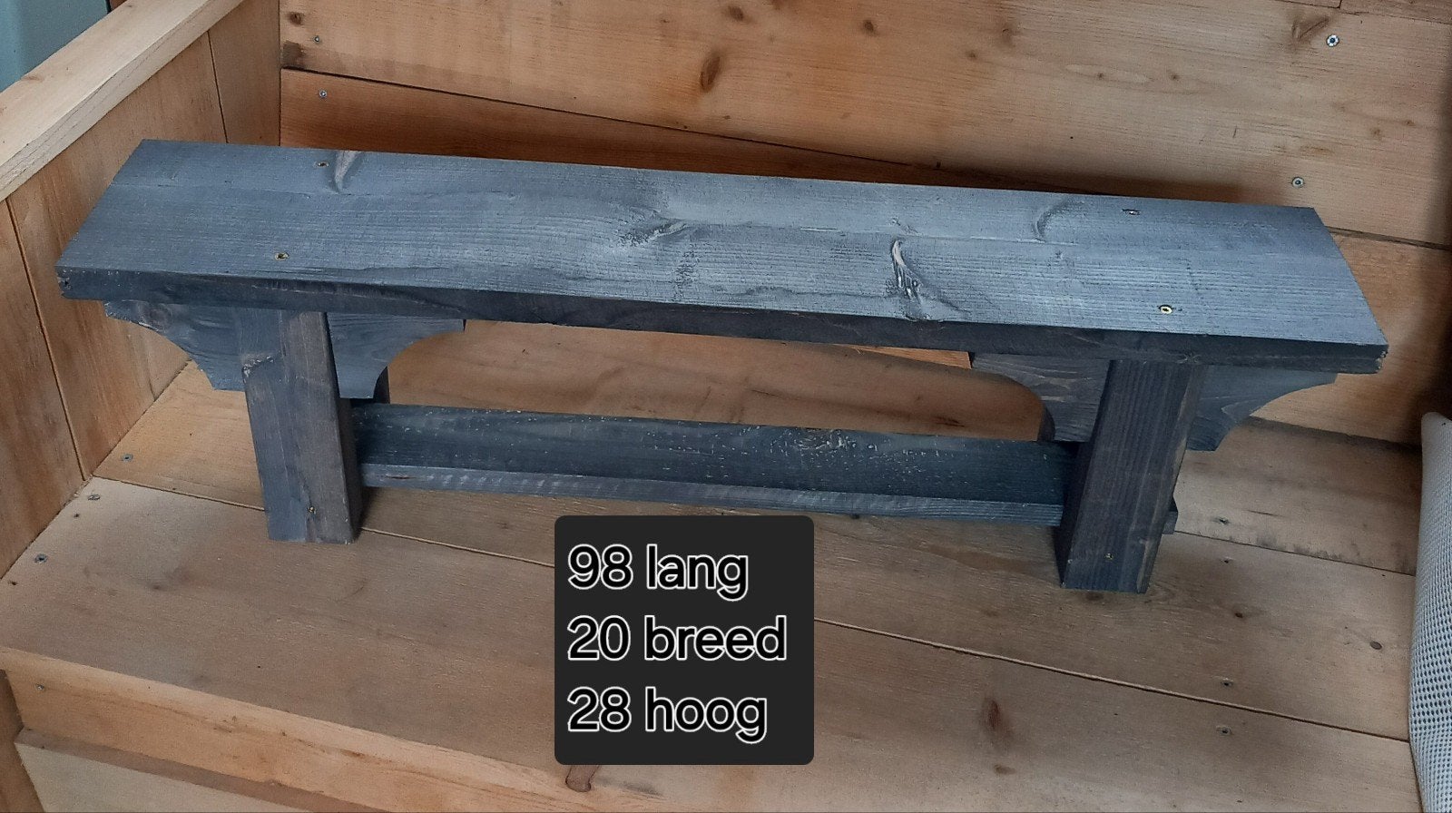 Antracietkleurig houten bankje - 98x20x28 cm, Ophalen of Verzenden, Gebruikt, Grijs, Hout