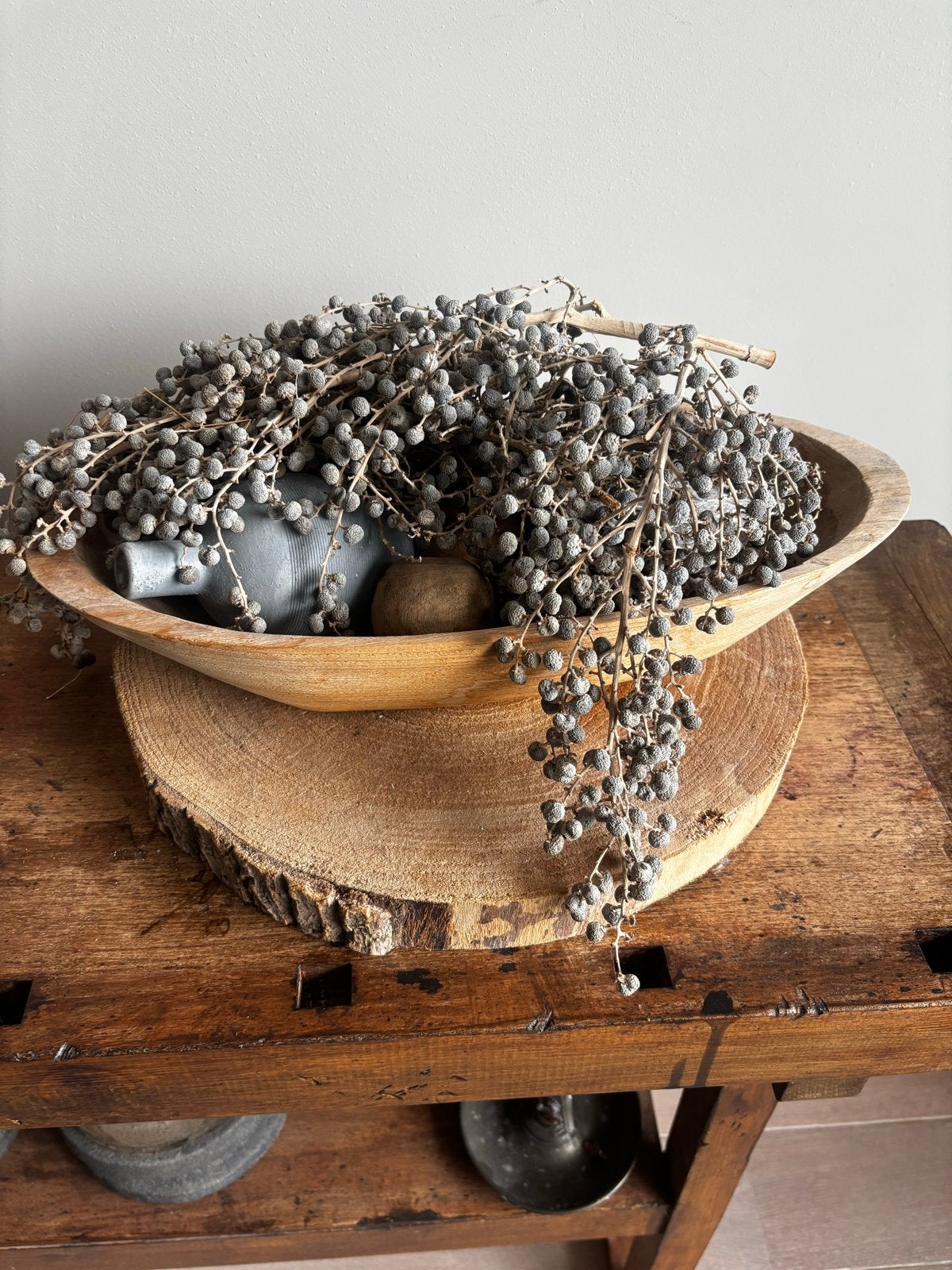Boomstam schijf met houten schaal en decoratie olijven, Ophalen, Hout, Gebruikt, Landelijk