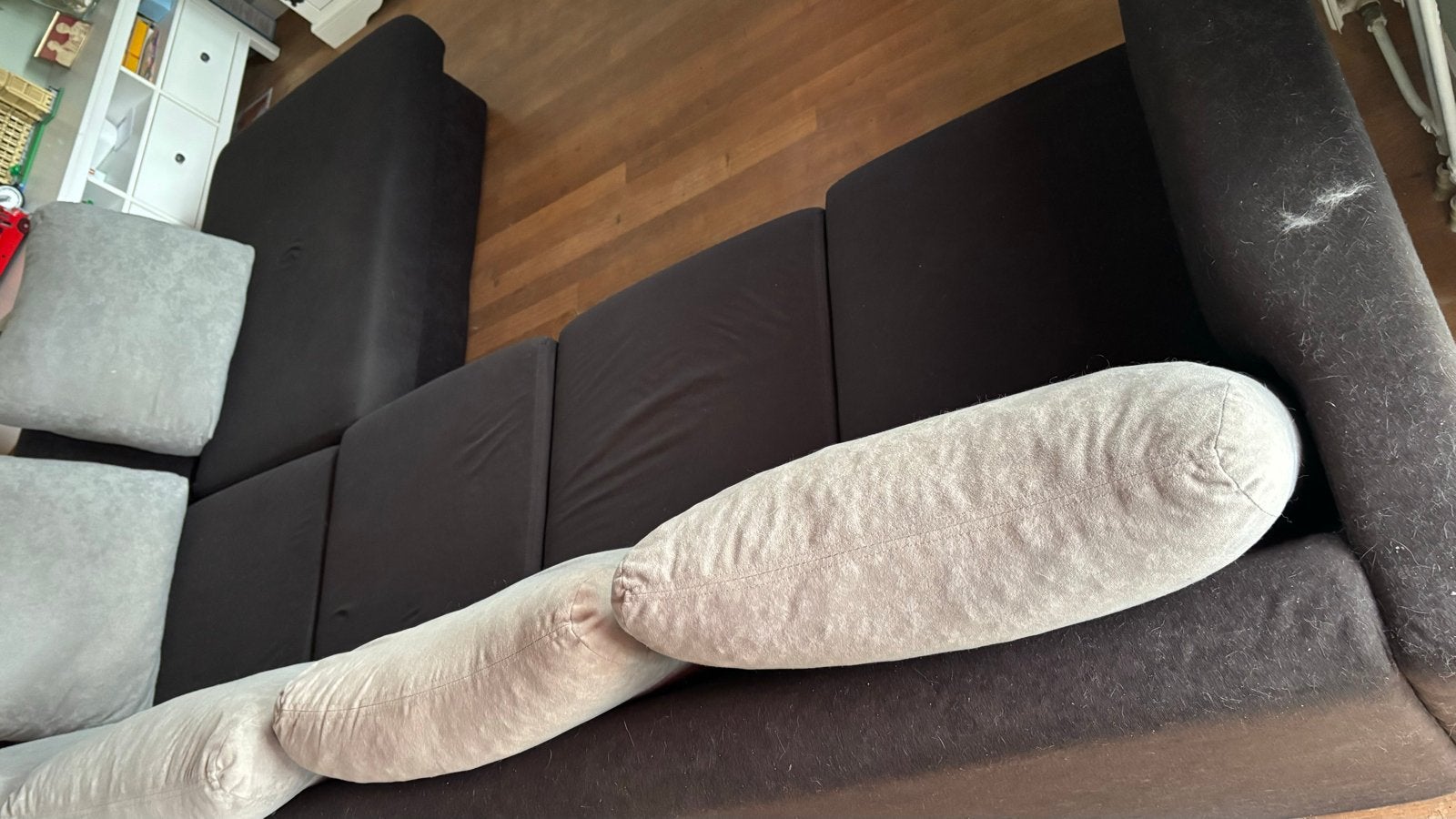 Grote hoekbank met chaise longue, donkergrijs, Huis en Inrichting, Banken | Bankstellen, Ophalen, 250 tot 300 cm, Gebruikt, Hoekbank