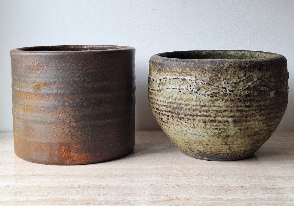 2 x vintage Mobach bloempotten XL, Ophalen, Gebruikt, Rond, Aardewerk