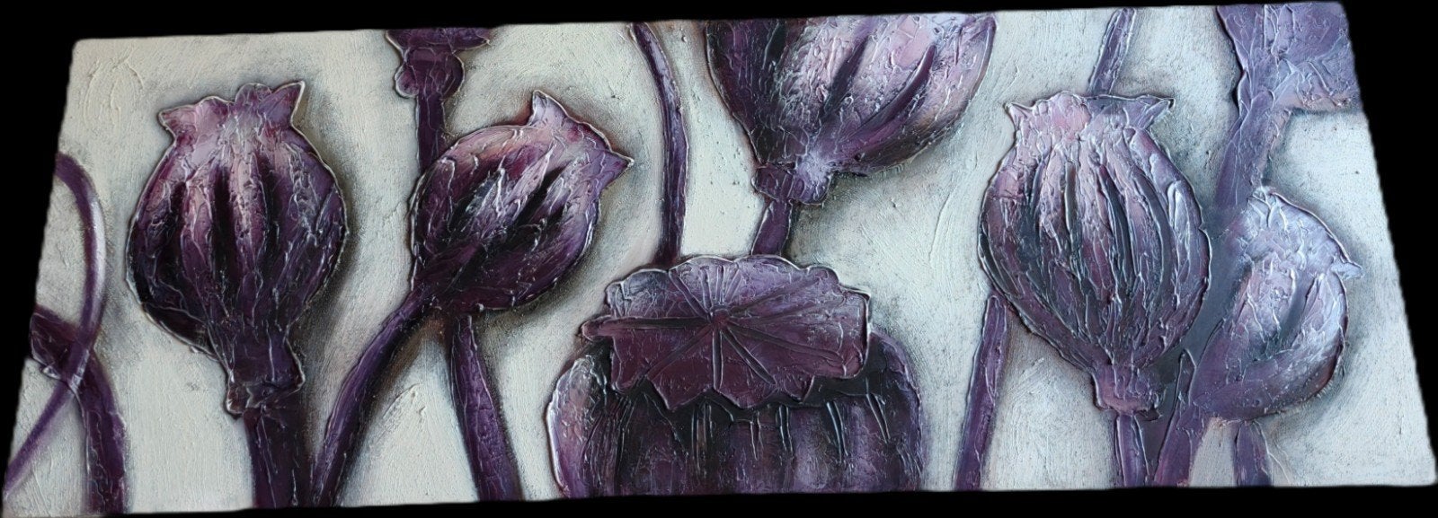 Schilderij 170x60 cm met paarse bloemen, Antiek en Kunst, Kunst | Schilderijen | Modern, Ophalen