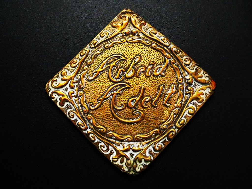 2 Latoen koperen spreukborden spreuk Rust Roest Arbeit Adelt, Antiek en Kunst, Antiek | Koper en Brons, Ophalen of Verzenden