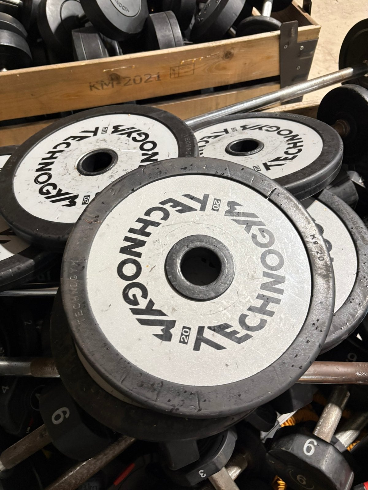 6 x 20 kg olympische halter schijven technogym, Sport en Fitness, Halterschijven, 6 x 20 kg, Gebruikt, Technogym