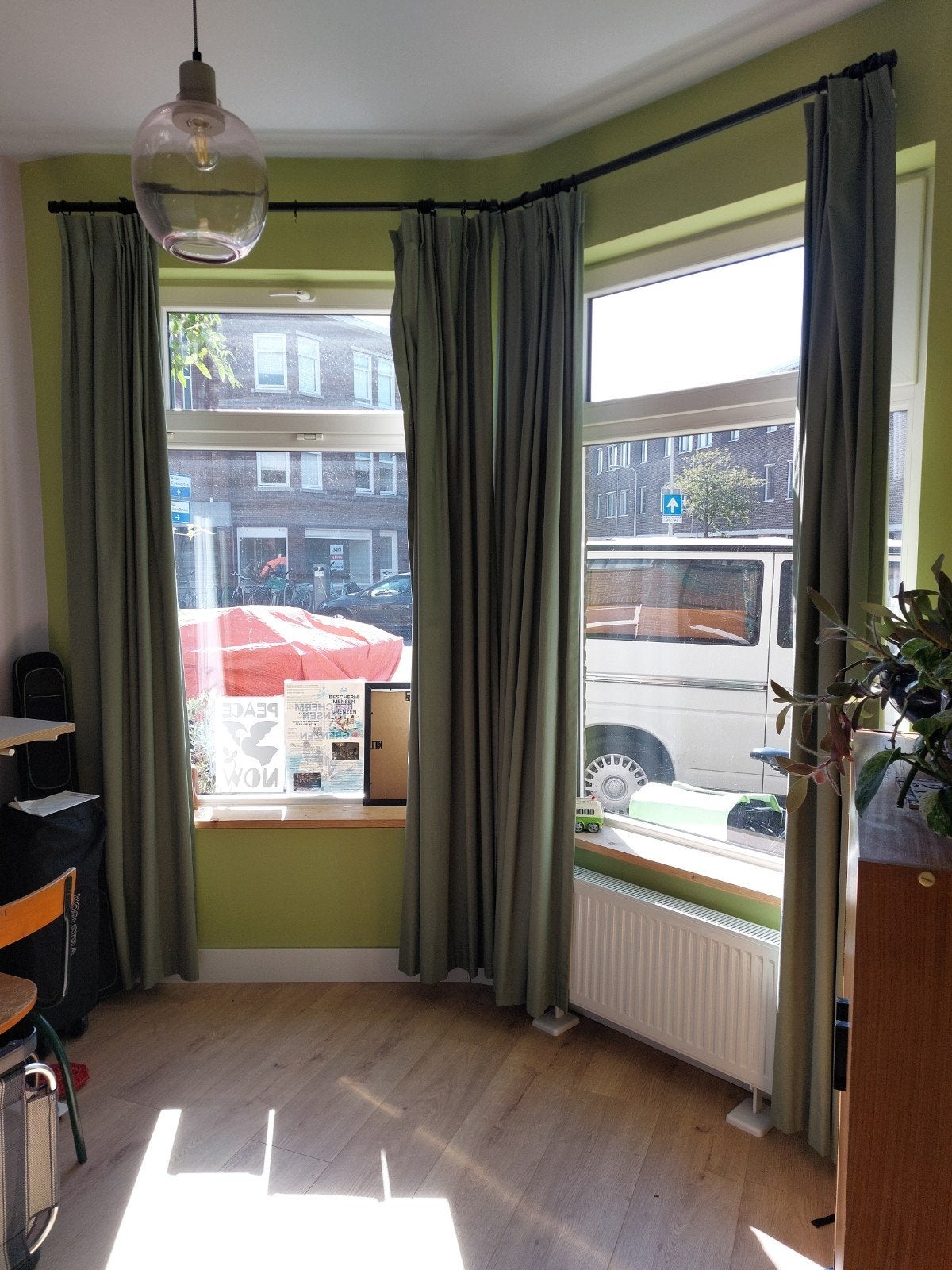Groene gordijnen (verduisteren met zwart ophangsyst, Ophalen, Groen, Gordijn