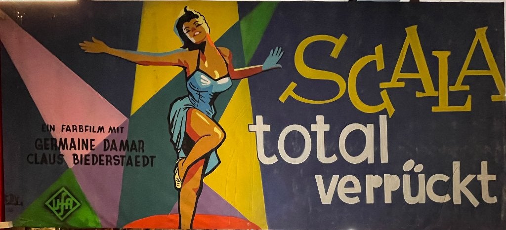 Geschilderde Bioscoop Reclame Scala total verrückt 1958, Ophalen of Verzenden, Gebruikt, Overige typen