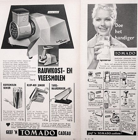 28 vintage advertenties reclames Tomado producten 1949-69, Ophalen of Verzenden, Gebruikt, Overige typen