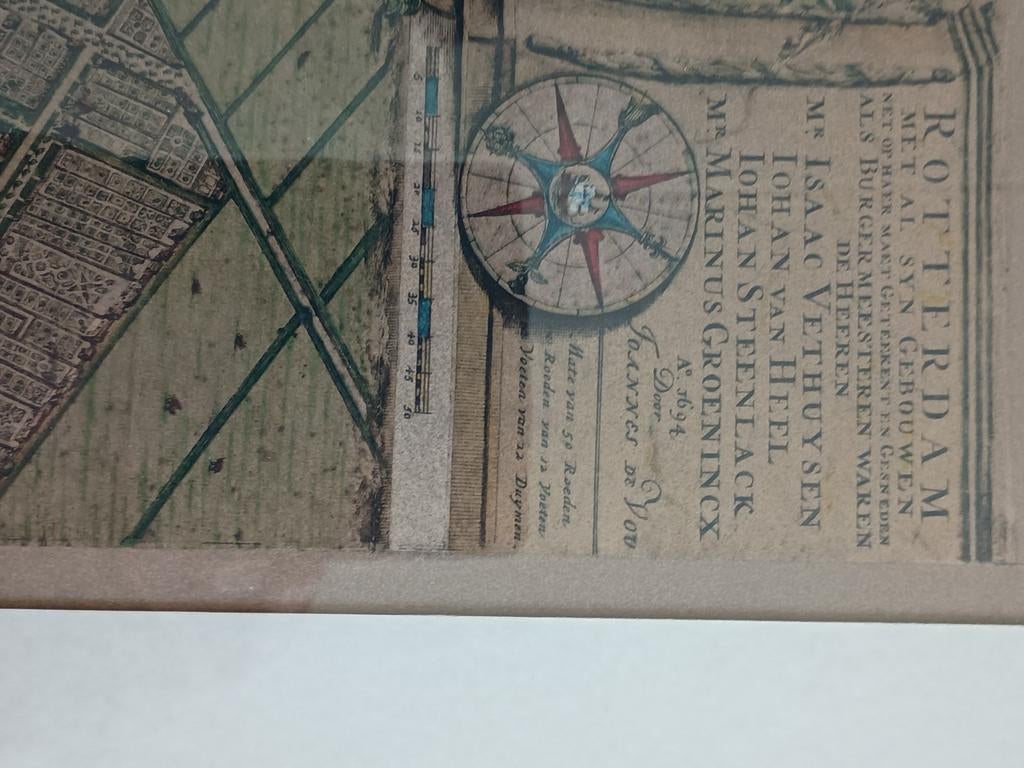 Historische kaart Rotterdam uit 1694 - Johannes de Vou, Boeken, Atlassen en Landkaarten, Gelezen, Voor 1800, Ophalen of Verzenden
