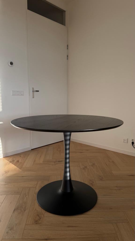 JYSK RINGSTED ronde eettafel Ø100 zwart, Ophalen, Gebruikt, 100 tot 150 cm, Rond