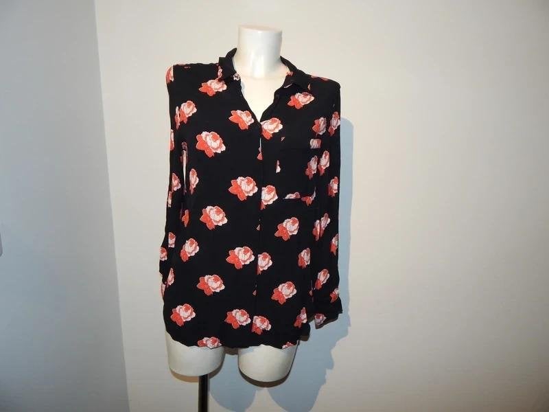 Ganni schattige blouse zwart in rood wit bloemen print M, Maat 38/40 (M), Ganni, Zo goed als nieuw, Meerkleurig