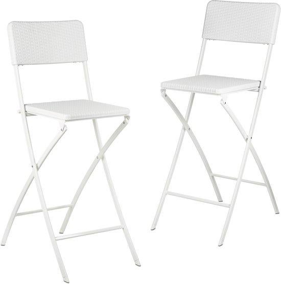 Inklapbare barkruk - set van 2 - rotanlook - wit, Huis en Inrichting, Barkrukken, Ophalen, Kunststof, Helmond / Someren, 60 tot 90 cm