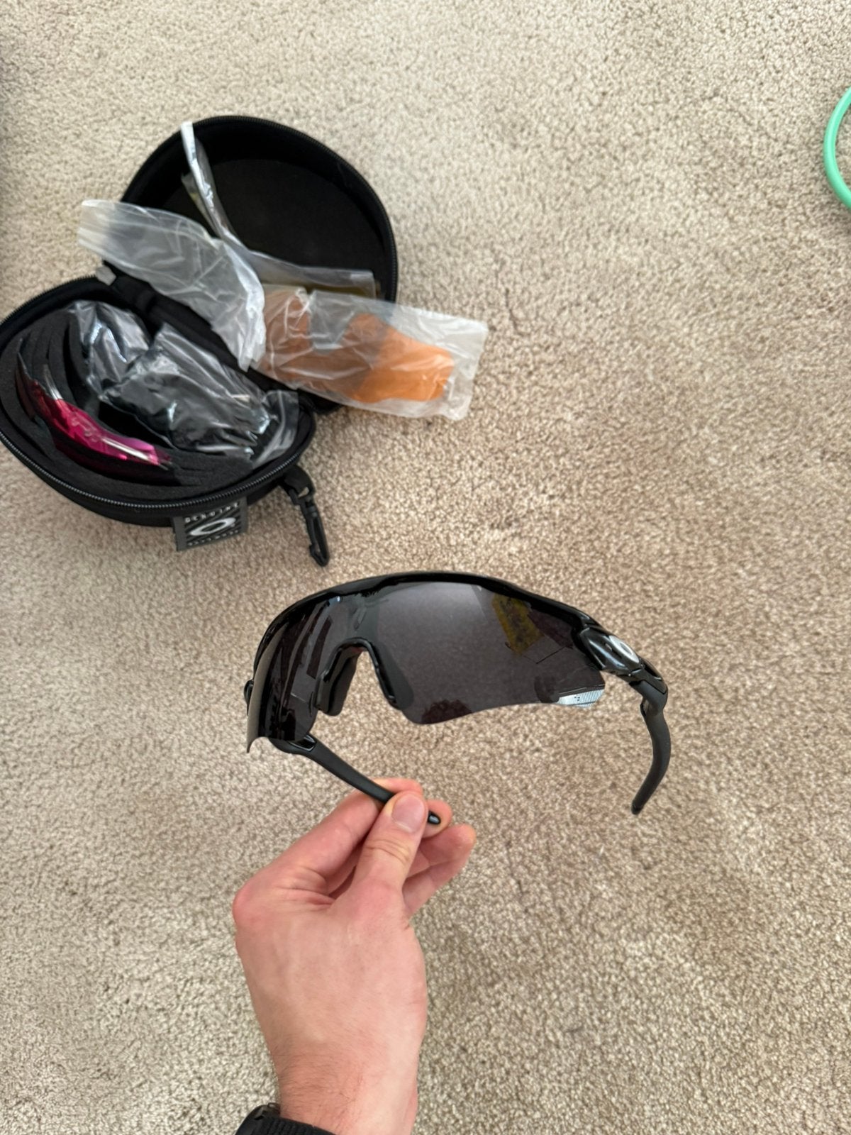 Oakley radar + 4 lensen, Zonnebril, Zwart, Ophalen of Verzenden, Zo goed als nieuw
