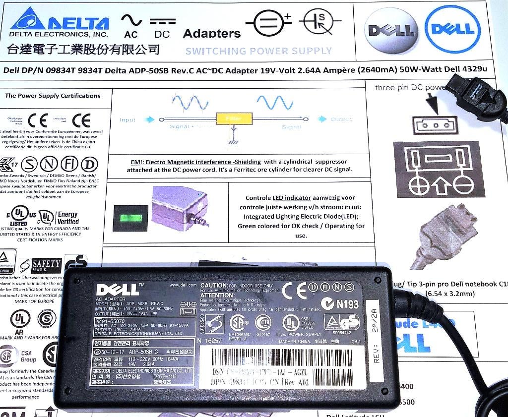 Dell 09834T ADP-50SB 4329U 19V 2.64A 50W Adapter oplader