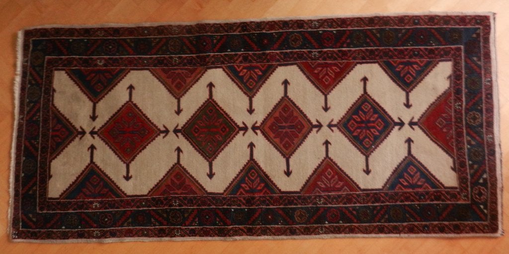 Prachtig oosters tapijt Heriz? beige rood rose blauw 93x201, Crème, 50 tot 100 cm, 150 tot 200 cm, Ophalen of Verzenden