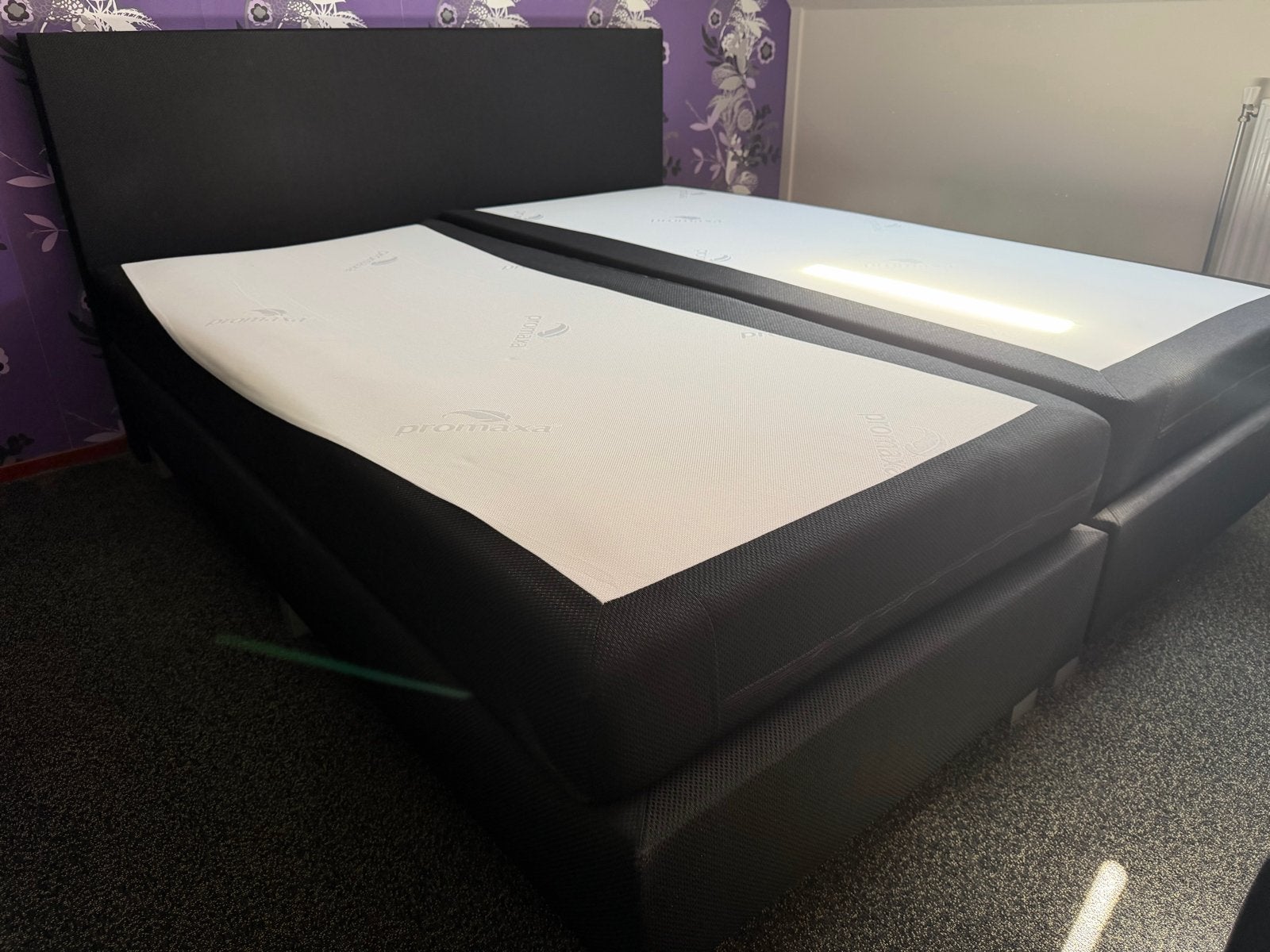 Zwart tweepersoons boxspring bed, Huis en Inrichting, Ophalen, Gebruikt, Zwart, Tweepersoons