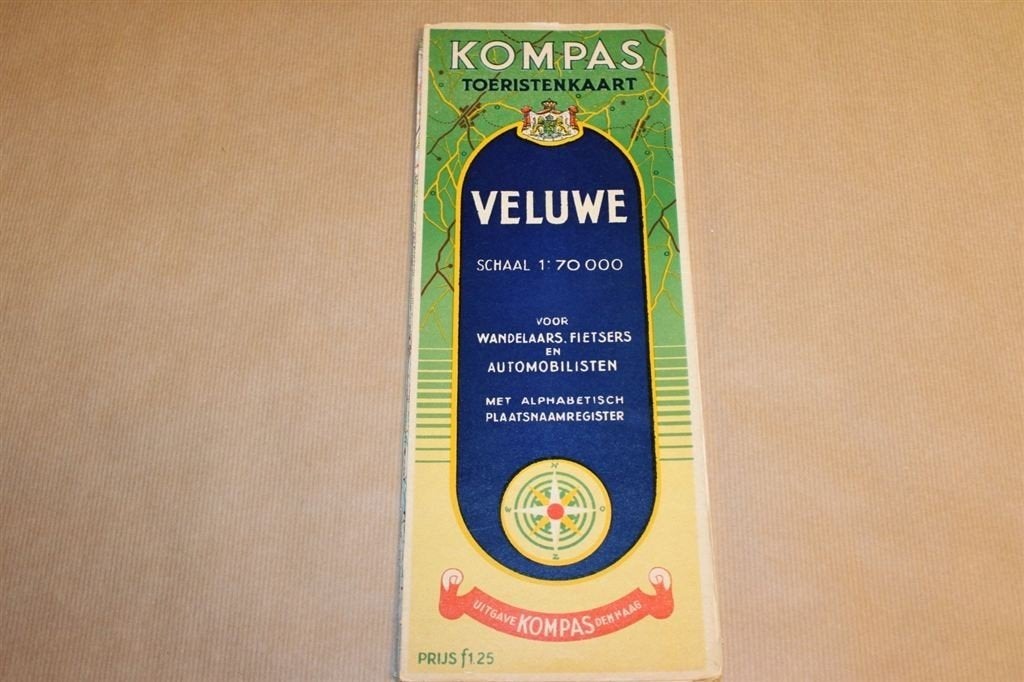 Kompas Toeristenkaart - Veluwe - Ca 1935, Gelezen, Ophalen of Verzenden, Landkaart, 1800 tot 2000